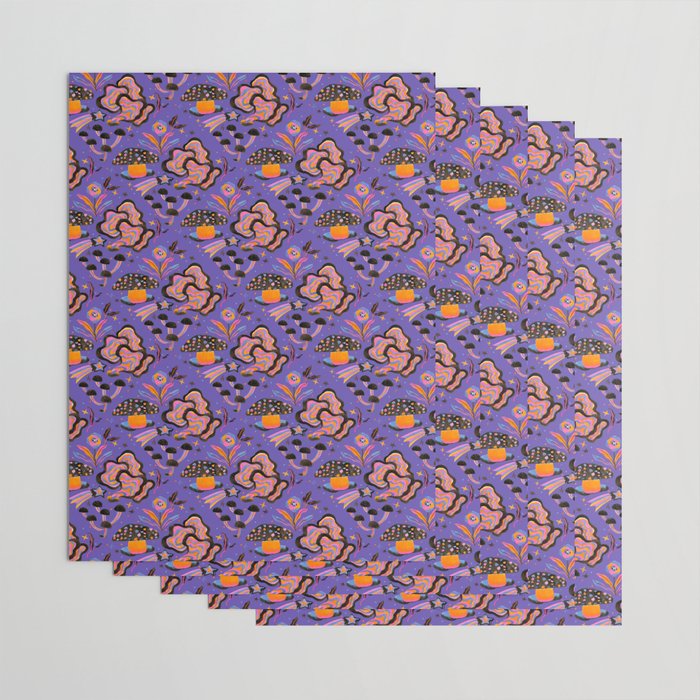 Trippy mushrooms and stars - purple Wrapping Paper Gallery Image 3