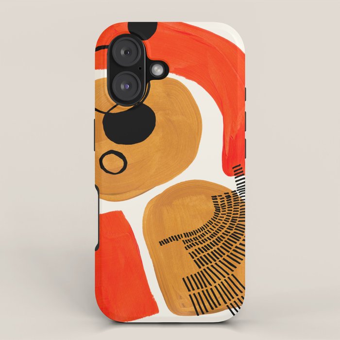 Mid Century Modern Abstract Minimalist Retro Vintage Style Yellow ochre Orange Organic Shapes With I iPhone Case Gallery Image 1