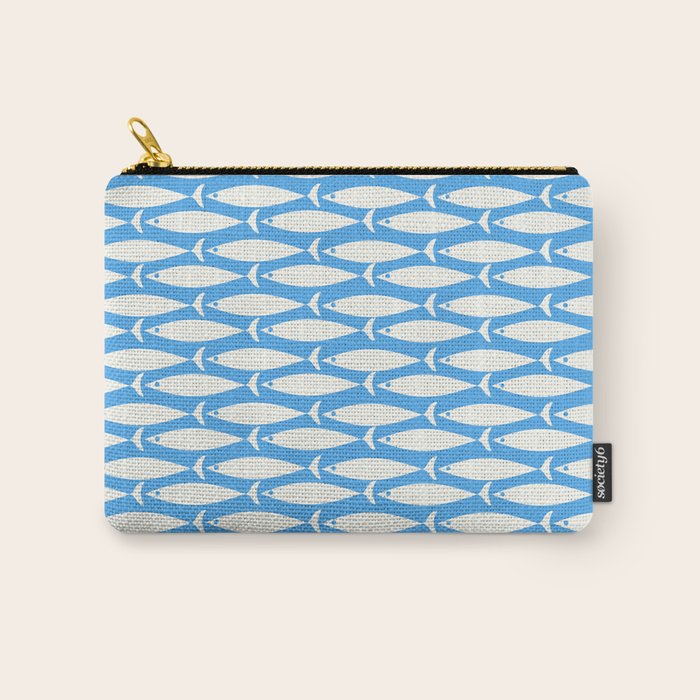 Coastal Fish Pattern in Bold Blue and White Carry All Pouch Gallery Image 1