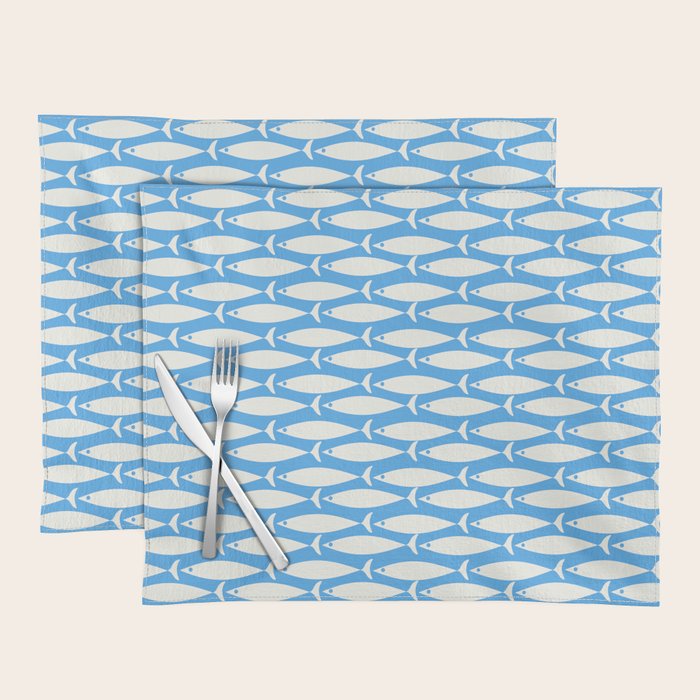 Coastal Fish Pattern in Bold Blue and White Placemat Gallery Image 1