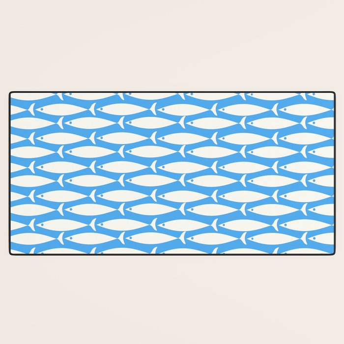 Coastal Fish Pattern in Bold Blue and White Desk Mat Gallery Image 3