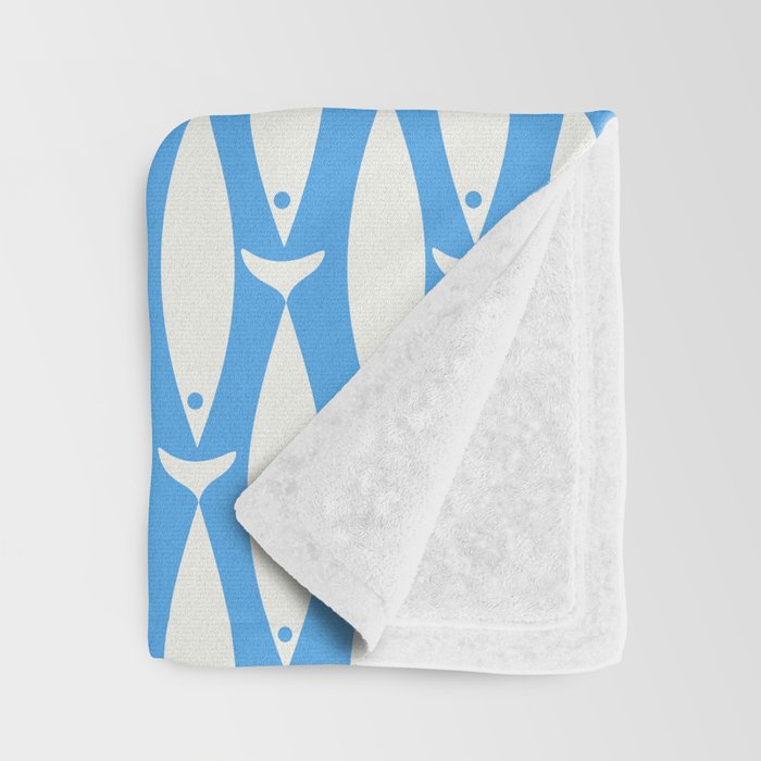 Coastal Fish Pattern in Bold Blue and White Throw Blanket Gallery Image 3