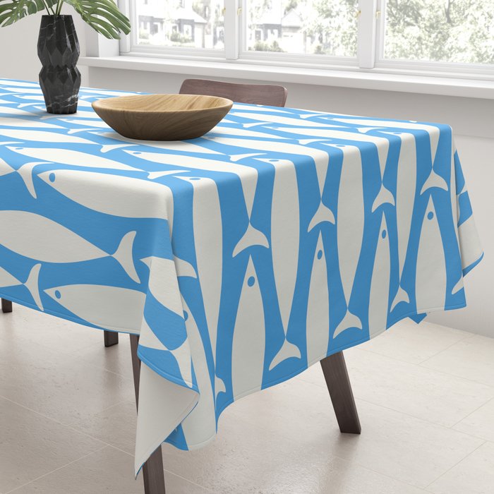 Coastal Fish Pattern in Bold Blue and White Tablecloth Gallery Image 3