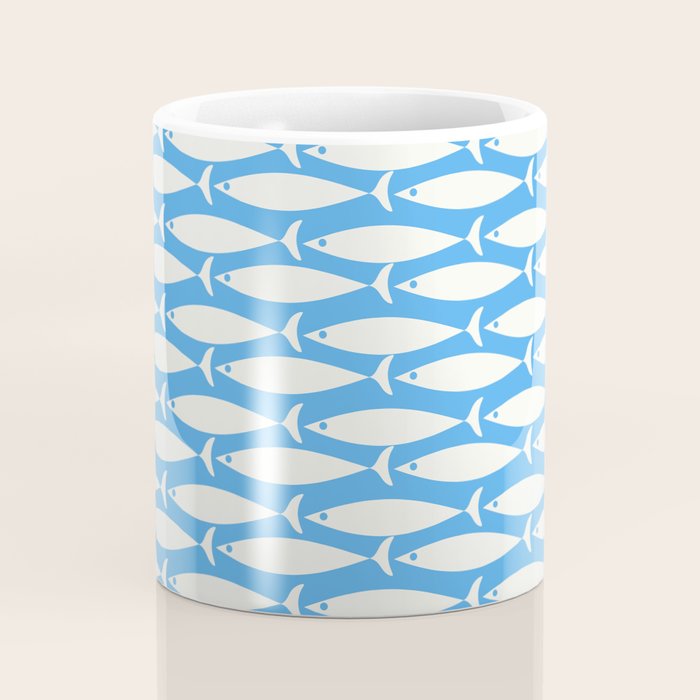 Coastal Fish Pattern in Bold Blue and White Coffee Mug Gallery Image 4