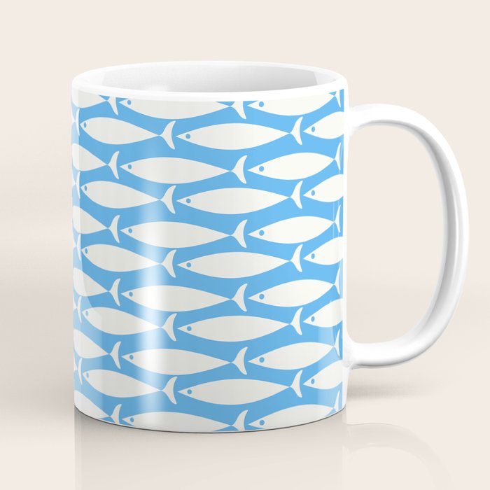 Coastal Fish Pattern in Bold Blue and White Coffee Mug Gallery Image 1