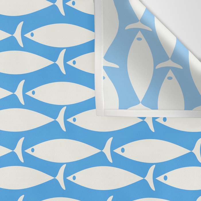 Coastal Fish Pattern in Bold Blue and White Wall Tapestry Gallery Image 3