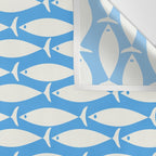 Coastal Fish Pattern in Bold Blue and White Wall Tapestry Gallery Image 3