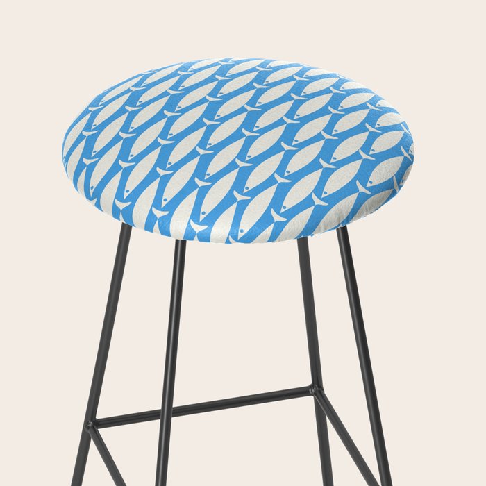 Coastal Fish Pattern in Bold Blue and White Stool Gallery Image 2