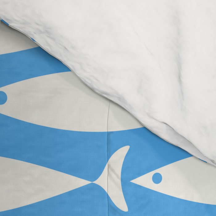 Coastal Fish Pattern in Bold Blue and White Comforter Gallery Image 4