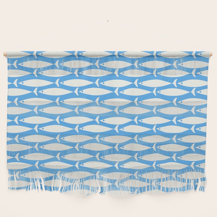 Coastal Fish Pattern in Bold Blue and White Wall Hanging Gallery Image 1