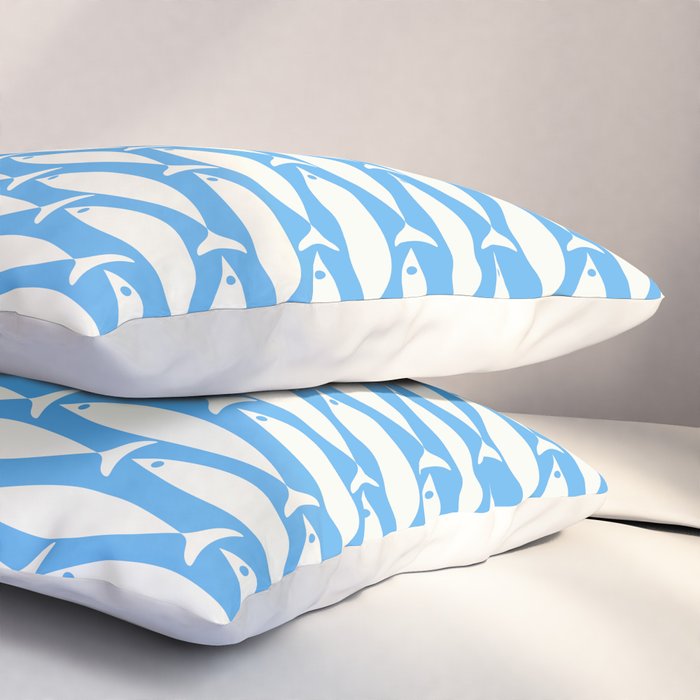 Coastal Fish Pattern in Bold Blue and White Pillow Sham Gallery Image 3