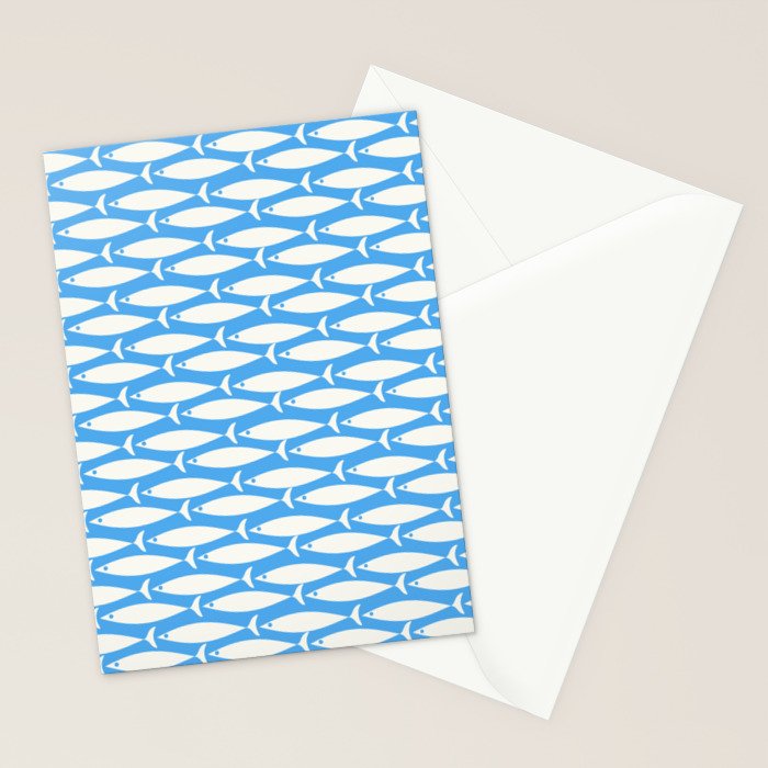 Coastal Fish Pattern in Bold Blue and White Stationery Card Gallery Image 2