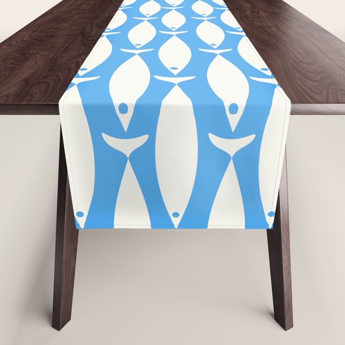 Coastal Fish Pattern in Bold Blue and White Table Runner Gallery Image 1