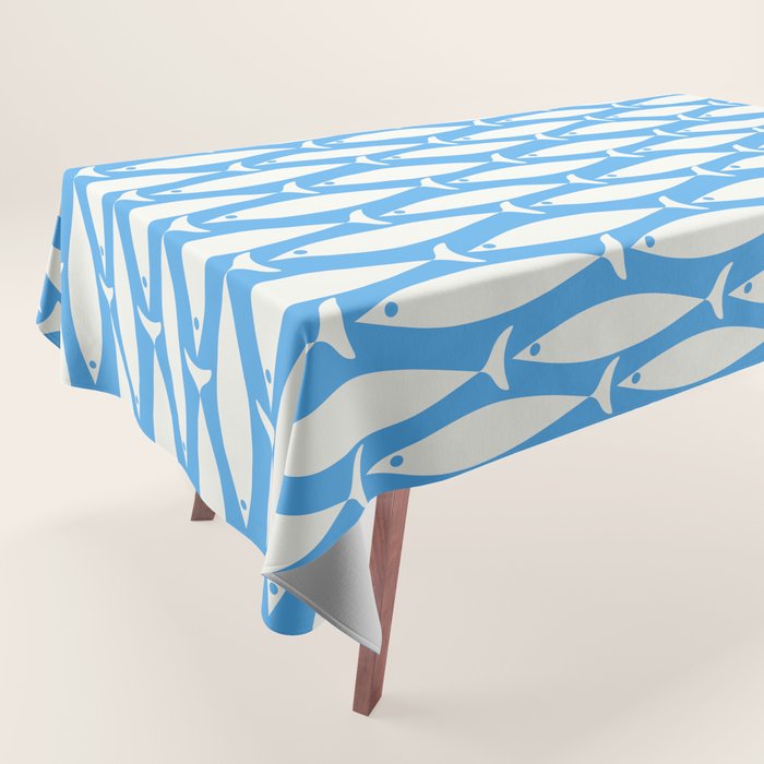 Coastal Fish Pattern in Bold Blue and White Tablecloth Gallery Image 1