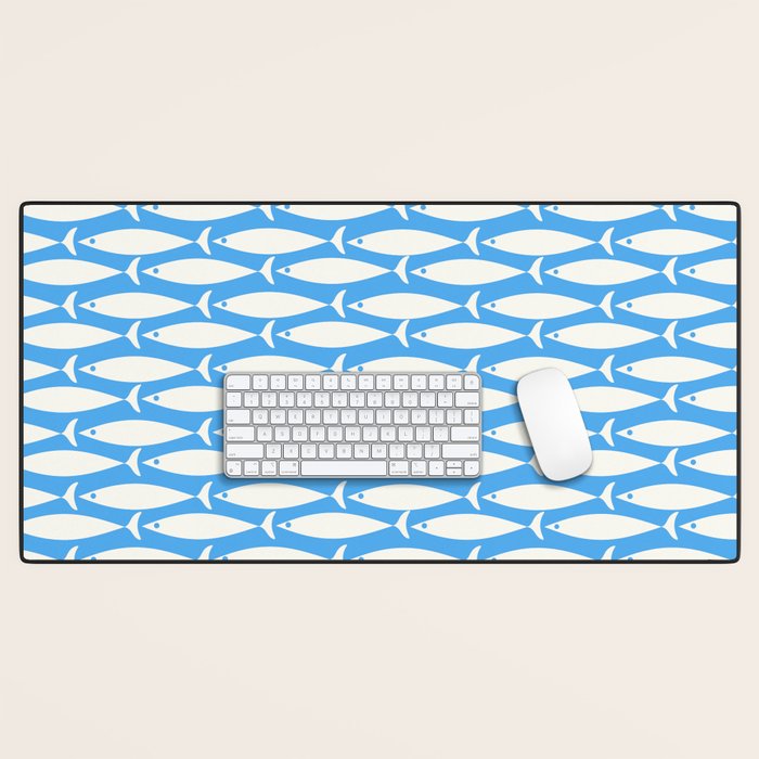 Coastal Fish Pattern in Bold Blue and White Desk Mat Gallery Image 1