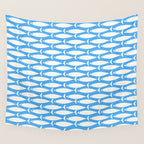 Coastal Fish Pattern in Bold Blue and White Wall Tapestry Gallery Image 4