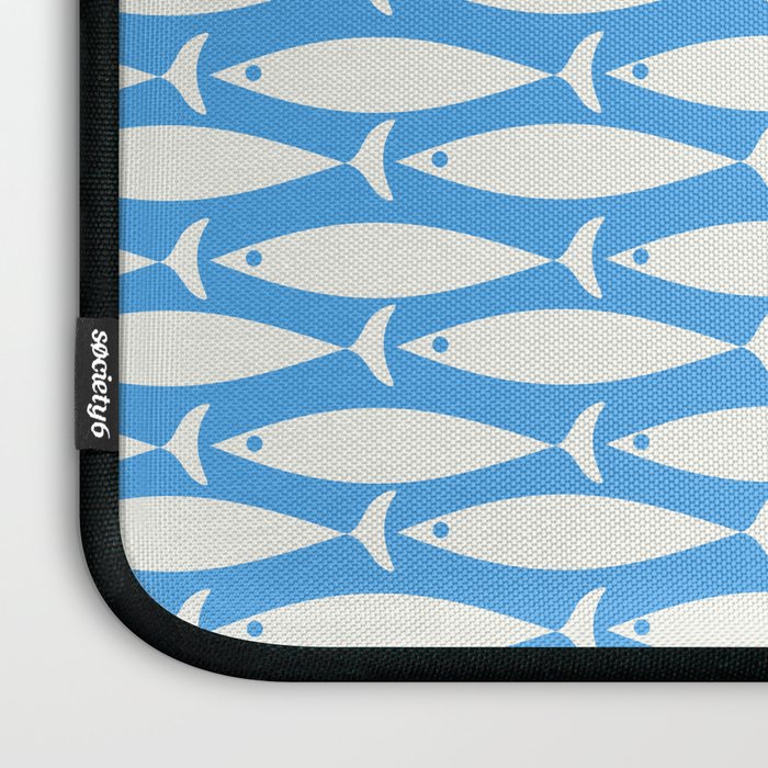Coastal Fish Pattern in Bold Blue and White Laptop Sleeve Gallery Image 3