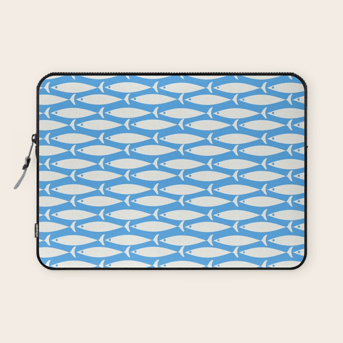 Coastal Fish Pattern in Bold Blue and White Laptop Sleeve Gallery Image 1
