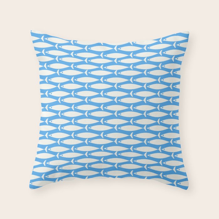 Coastal Fish Pattern in Bold Blue and White Throw Pillow Gallery Image 1