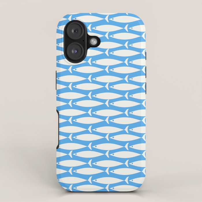 Coastal Fish Pattern in Bold Blue and White iPhone Case Gallery Image 1