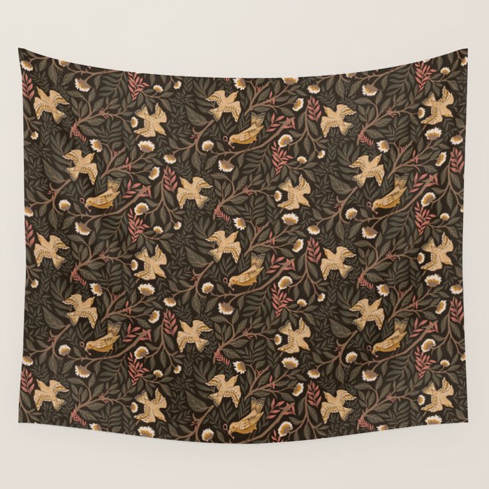 Secret Garden Spring Birds - Forest Green Wall Tapestry Gallery Image 1