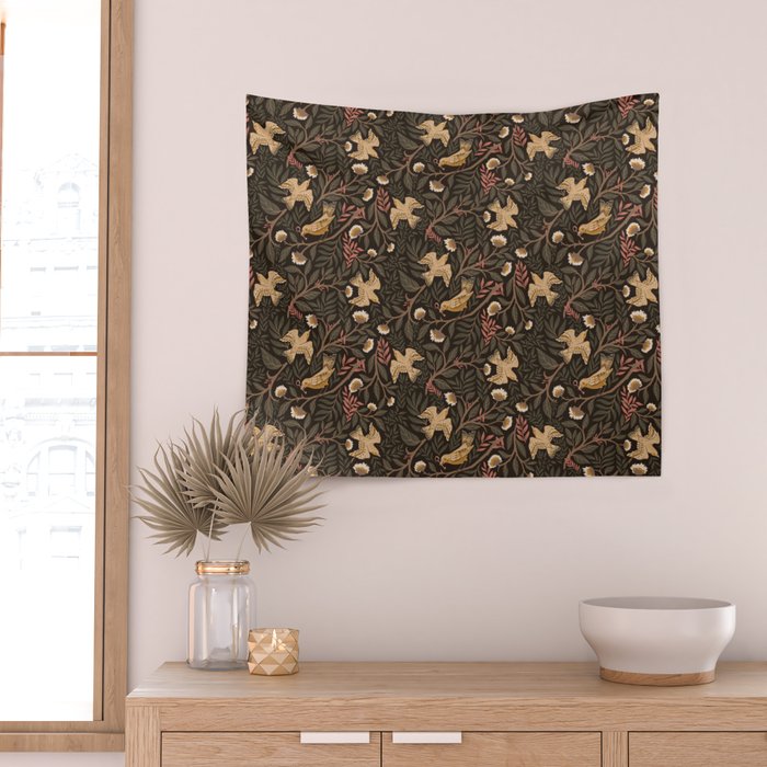 Secret Garden Spring Birds - Forest Green Wall Tapestry Gallery Image 2