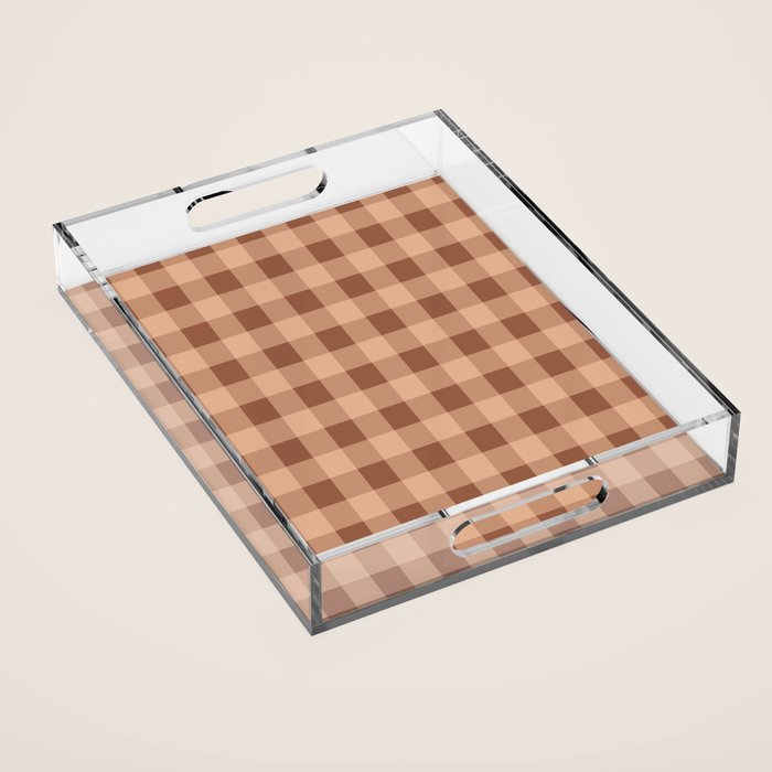 Gingham Large Brown Dark Light Tan Acrylic Tray Gallery Image 1