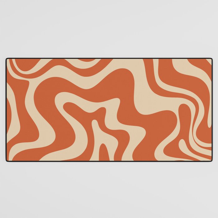 Retro Liquid Swirl Pattern in Mid Mod Burnt Orange and Beige Desk Mat Gallery Image 3
