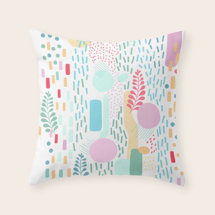 Abstract Nature - Colourful Doodle Pattern 3 Throw Pillow Gallery Image 6