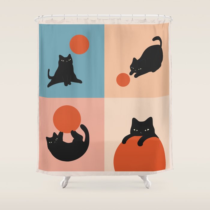 Cat and Sun 2x2 Shower Curtain Gallery Image 1