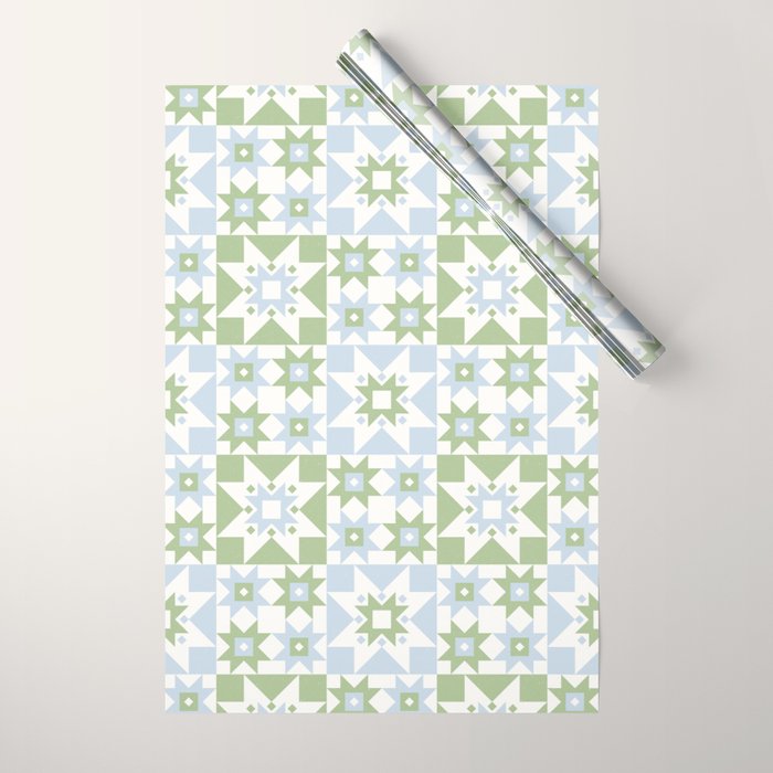 Quilt Shapes - Green and Blue Wrapping Paper Gallery Image 1