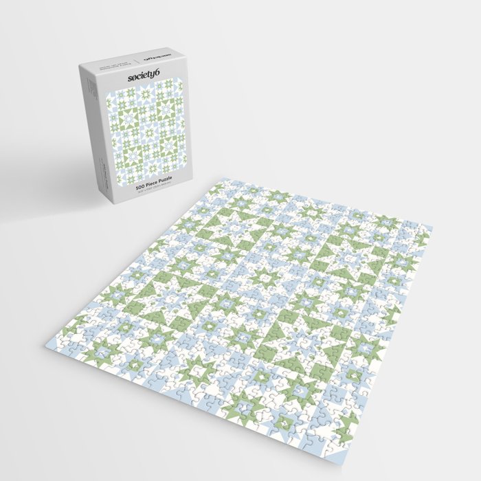 Quilt Shapes - Green and Blue Jigsaw Puzzle Gallery Image 2