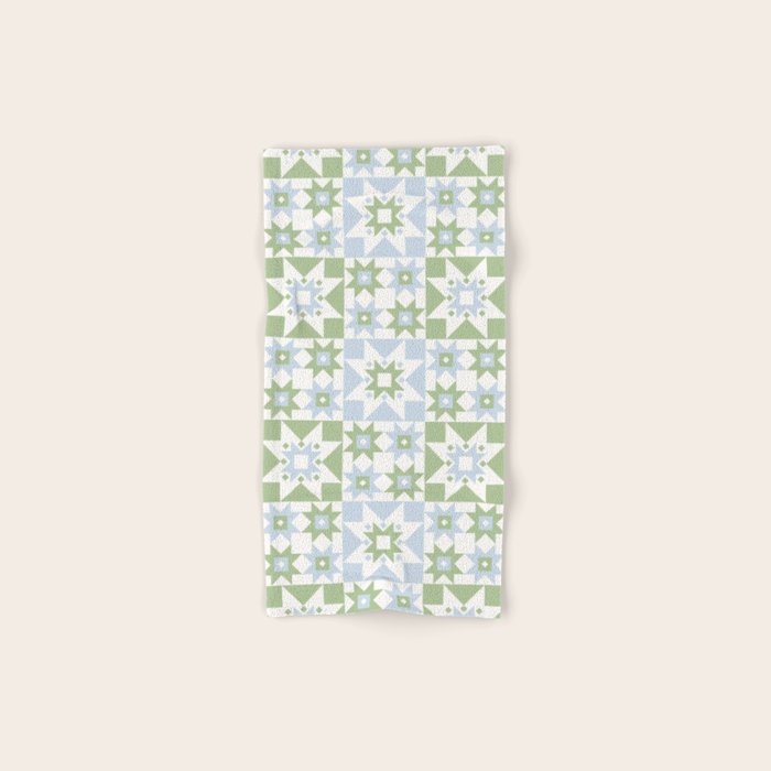 Quilt Shapes - Green and Blue Bath Towel Gallery Image 1