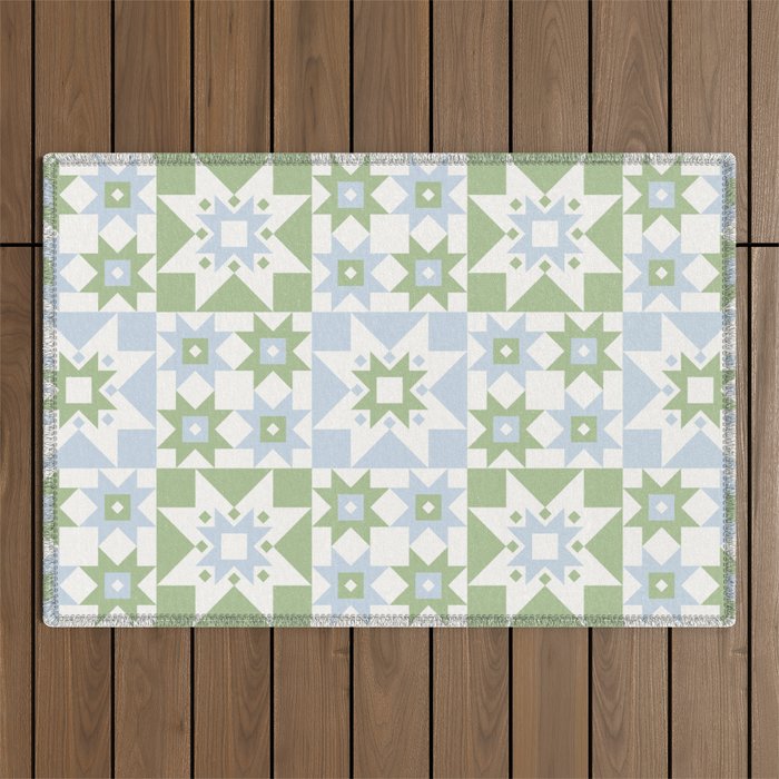 Quilt Shapes - Green and Blue Outdoor Rug Gallery Image 1