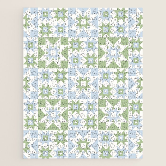 Quilt Shapes - Green and Blue Jigsaw Puzzle Gallery Image 1