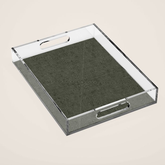 boho triangle stripes - olive green Acrylic Tray Gallery Image 1