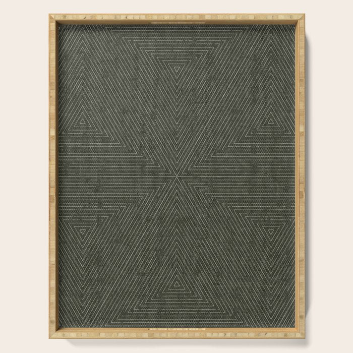 boho triangle stripes - olive green Serving Tray Gallery Image 1