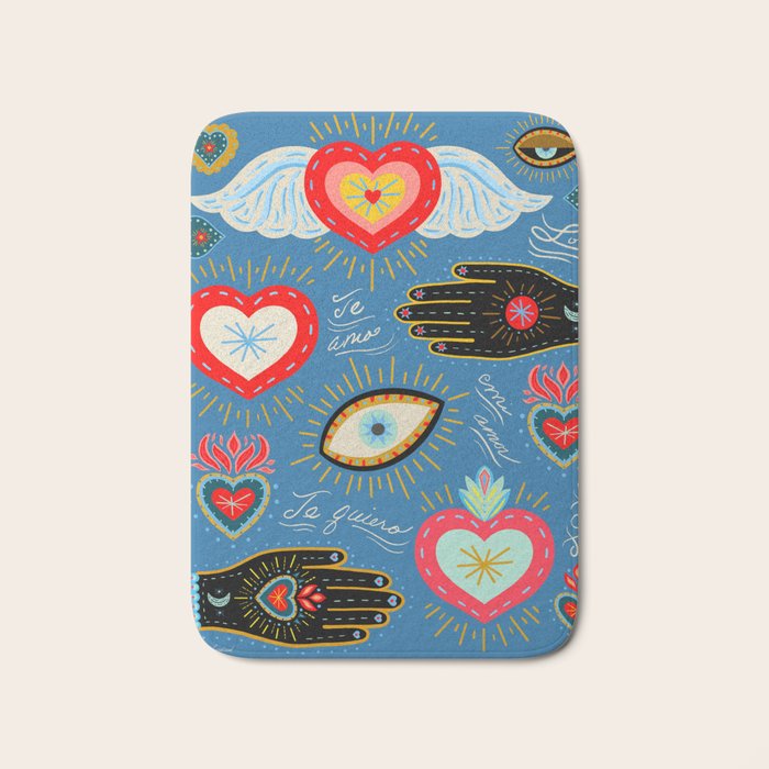 Milagro love hearts - blue Bath Mat Gallery Image 1