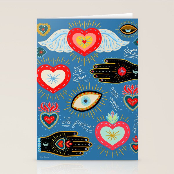 Milagro love hearts - blue Stationery Card Gallery Image 1