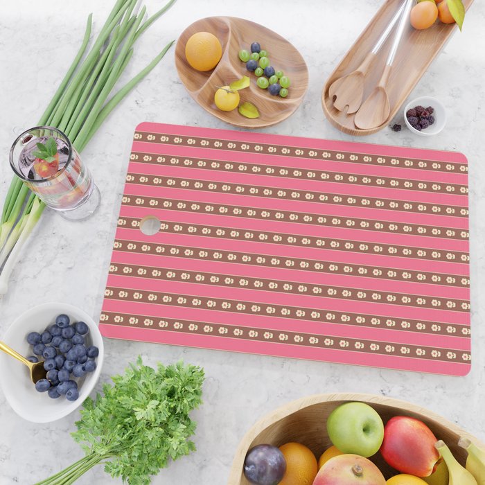 Eclectic Cottage Stripes and Flowers in Pink Brown Cream Cutting Board Gallery Image 2