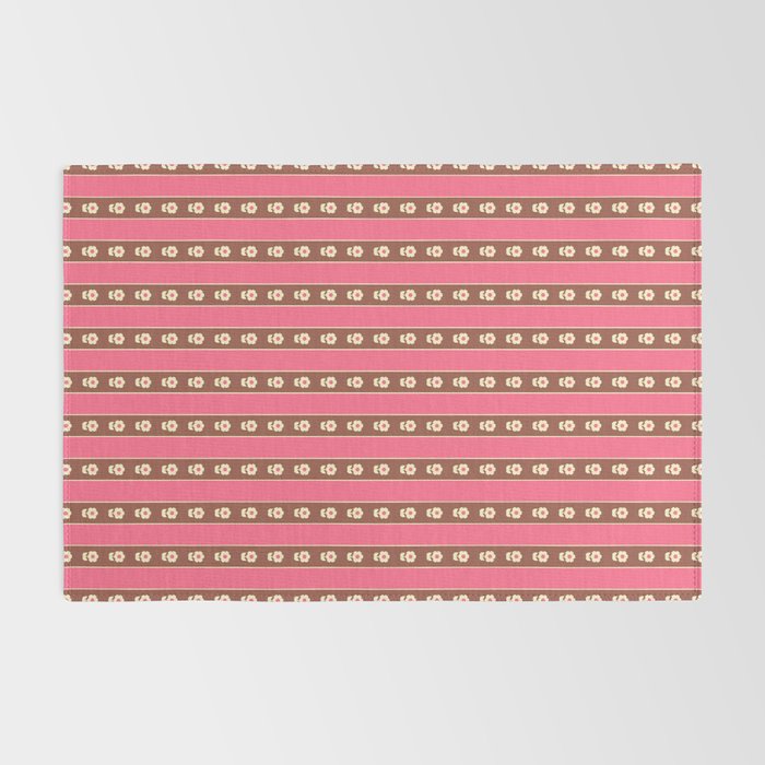 Eclectic Cottage Stripes and Flowers in Pink Brown Cream Rug Gallery Image 2