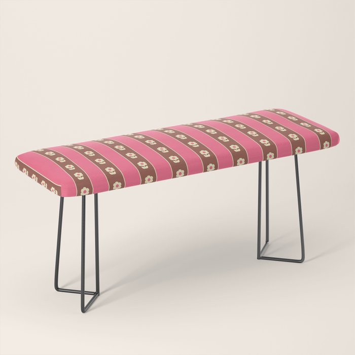 Eclectic Cottage Stripes and Flowers in Pink Brown Cream Bench Gallery Image 1