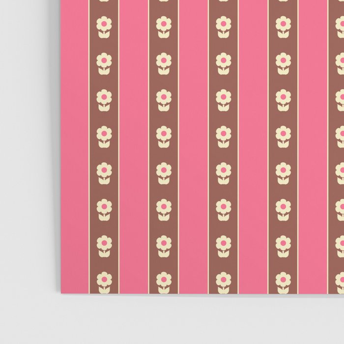 Eclectic Cottage Stripes and Flowers in Pink Brown Cream Poster Gallery Image 3