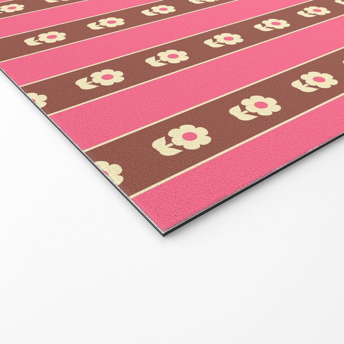 Eclectic Cottage Stripes and Flowers in Pink Brown Cream Welcome Mat Gallery Image 2