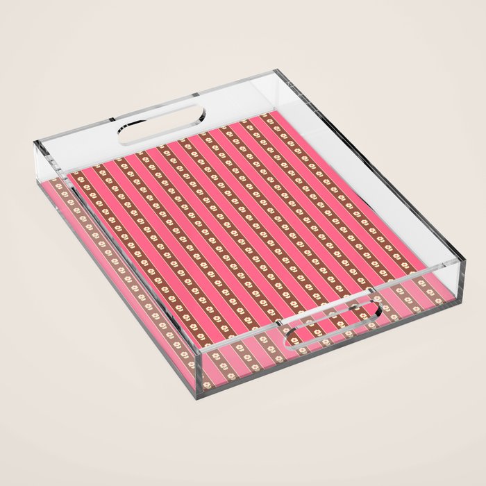 Eclectic Cottage Stripes and Flowers in Pink Brown Cream Acrylic Tray Gallery Image 1