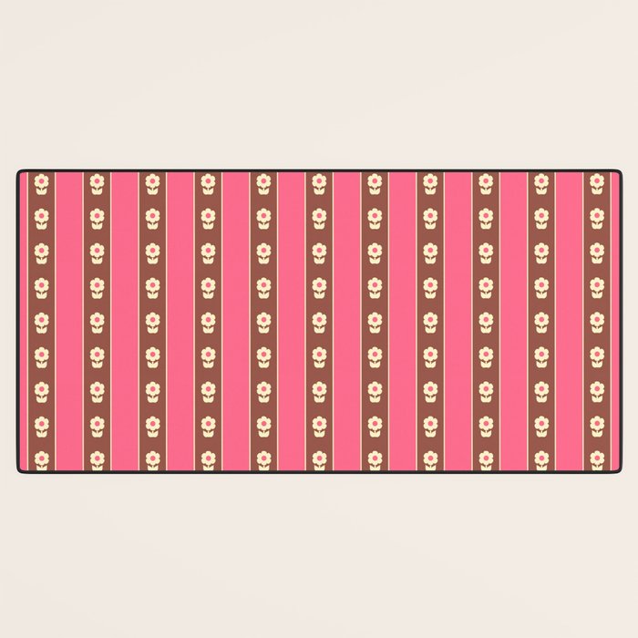 Eclectic Cottage Stripes and Flowers in Pink Brown Cream Desk Mat Gallery Image 3
