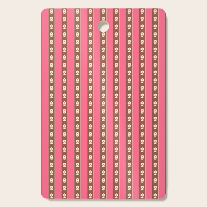 Eclectic Cottage Stripes and Flowers in Pink Brown Cream Cutting Board Gallery Image 1