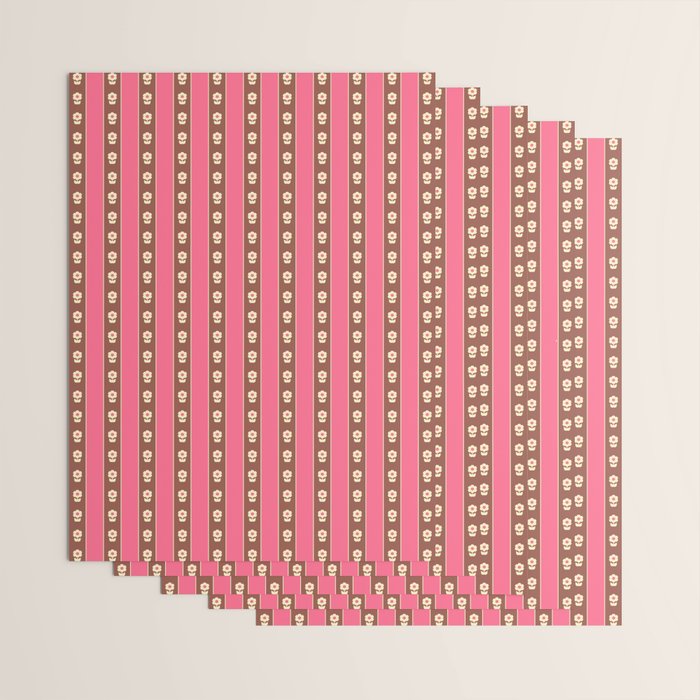 Eclectic Cottage Stripes and Flowers in Pink Brown Cream Wrapping Paper Gallery Image 3