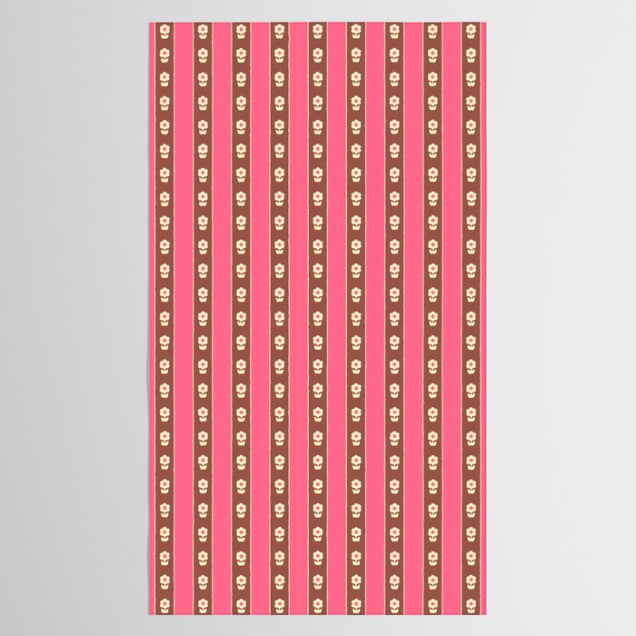 Eclectic Cottage Stripes and Flowers in Pink Brown Cream Tablecloth Gallery Image 2