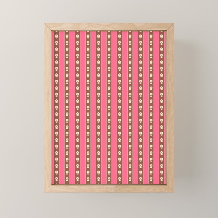 Eclectic Cottage Stripes and Flowers in Pink Brown Cream Mini Art Print Gallery Image 1